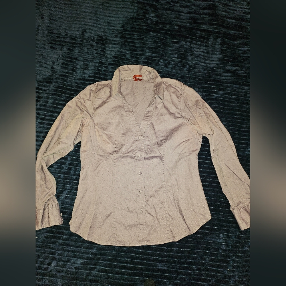 Talbots Gray Casual Button Down Shirt with Pointed Collar